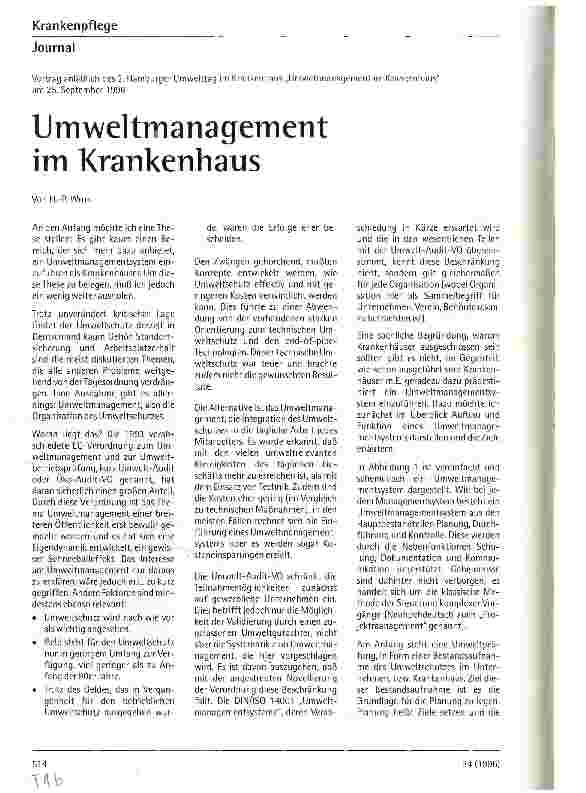 Vorschauseite 1: Umweltmanagement im Krankenhaus