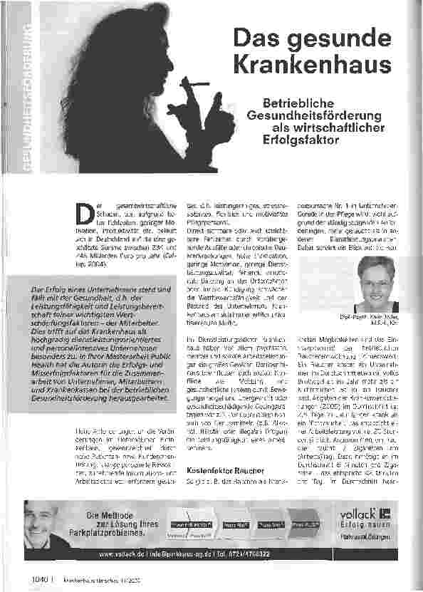 Vorschauseite 1: Das gesunde Krankenhaus - Betriebliche Gesundheitsförderung als wirtschaftlicher Erfolgsfaktor