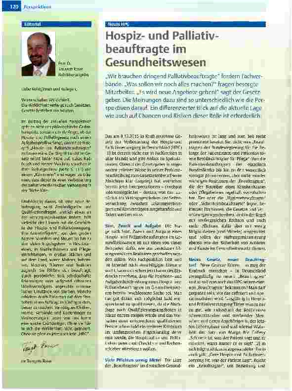 Vorschauseite 1: Hospizund Palliativbeauftragte im Gesundheitswesen