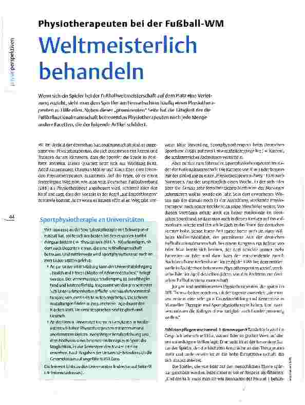Vorschauseite 1: Physiotherapeuten bei der Fußball-WMWeltmeisterlich behandeln