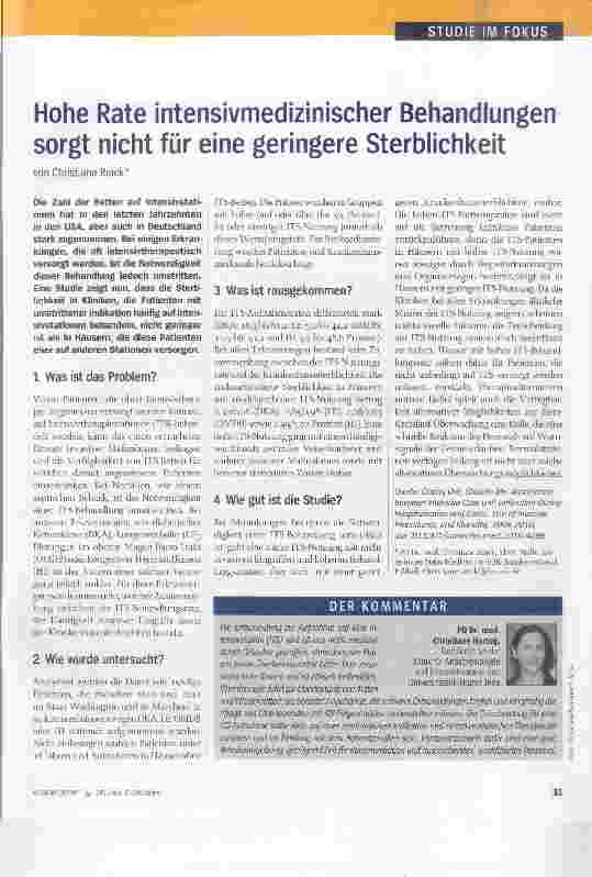 Vorschauseite 1: Hohe Rate intensivniedizinischer Behandlungen