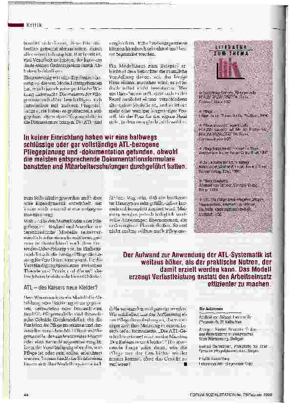 Vorschauseite 3: Das Modell der Lebensaktivitäten wird zum Dogma ATL & Co. in der Kontroverse