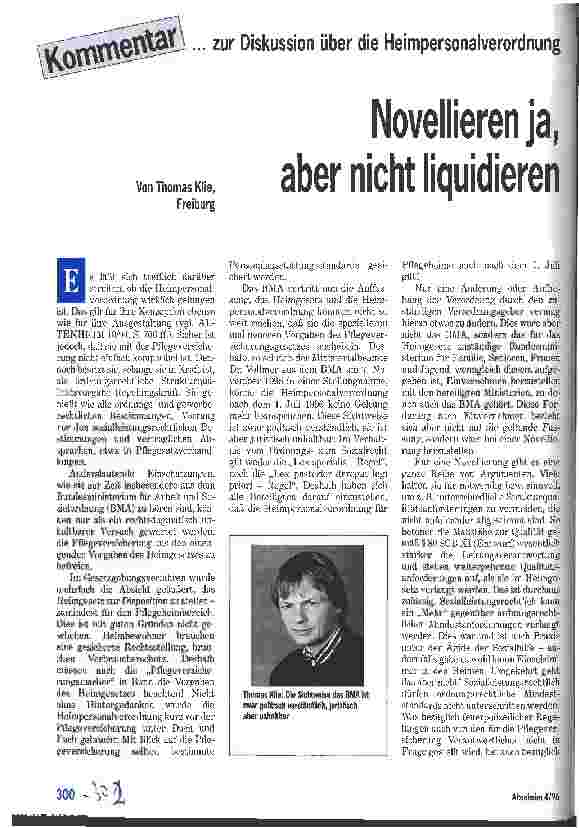 Vorschauseite 1: Novellieren ja, aber nicht liquidieren Kommentar zur Diskussion über die Heimpersonalverordnung