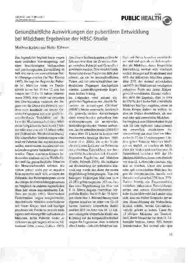 Vorschauseite 1: Gesundheitliche Auswirkungen der pubertären Entwicklung bei Mädchen: Ergebnisse der HBSC-Studie