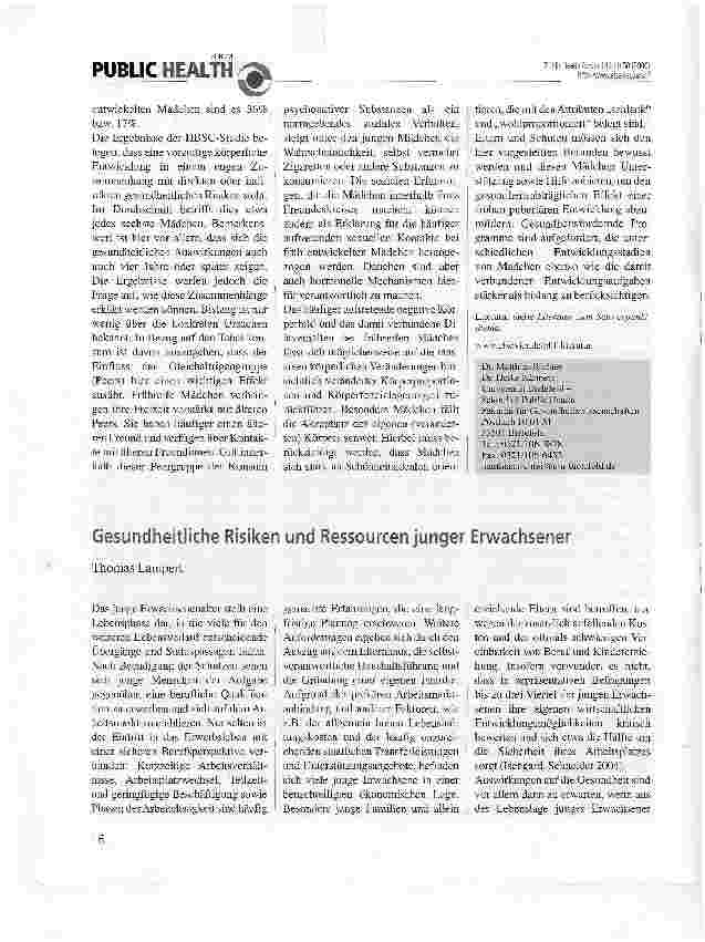 Vorschauseite 2: Gesundheitliche Auswirkungen der pubertären Entwicklung bei Mädchen: Ergebnisse der HBSC-Studie