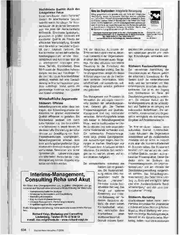 Vorschauseite 3: Das McDonalds-PrinzipFokussiertes Angebot, große Stückzahl, konstante Qualität - ein Weg auch für Krankenhäuser?