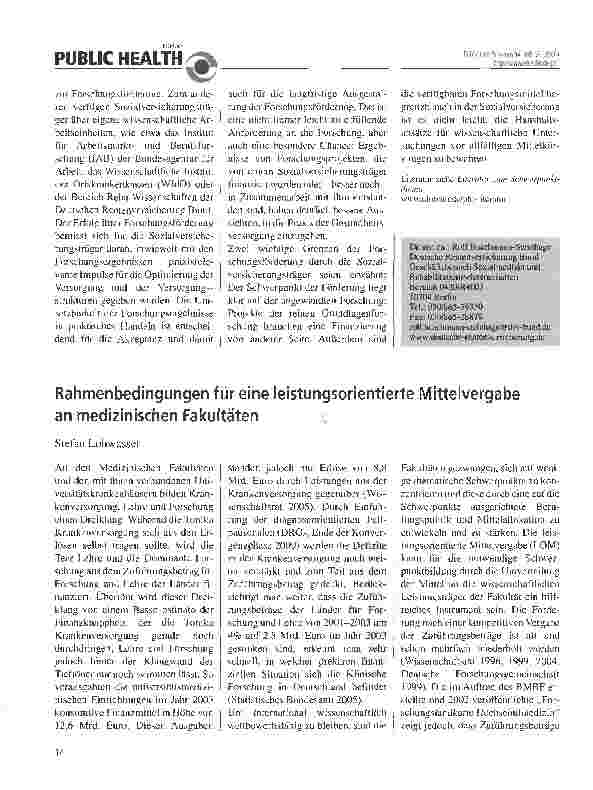 Vorschauseite 1: Rahmenbedingungen für eine leistungsorientierte Mittelvergabe an medizinischen Fakultäten