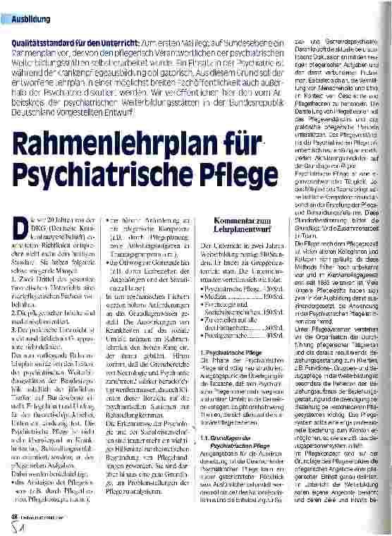 Vorschauseite 1: Rahmenlehrplan für Psychiatrische Pflege