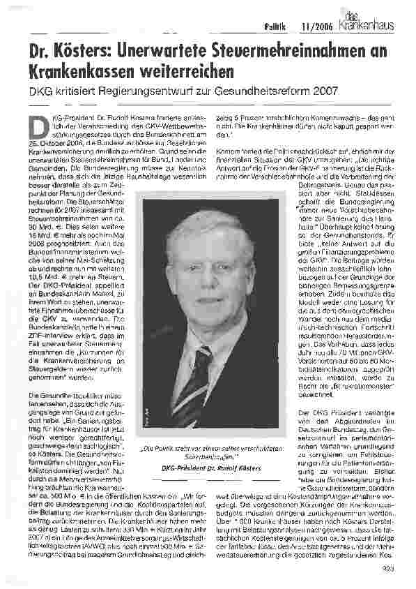 Vorschauseite 1: Dr. Kösters: Unerwartete Steuermehreinnahmen an Krankenkassen weiterreichen