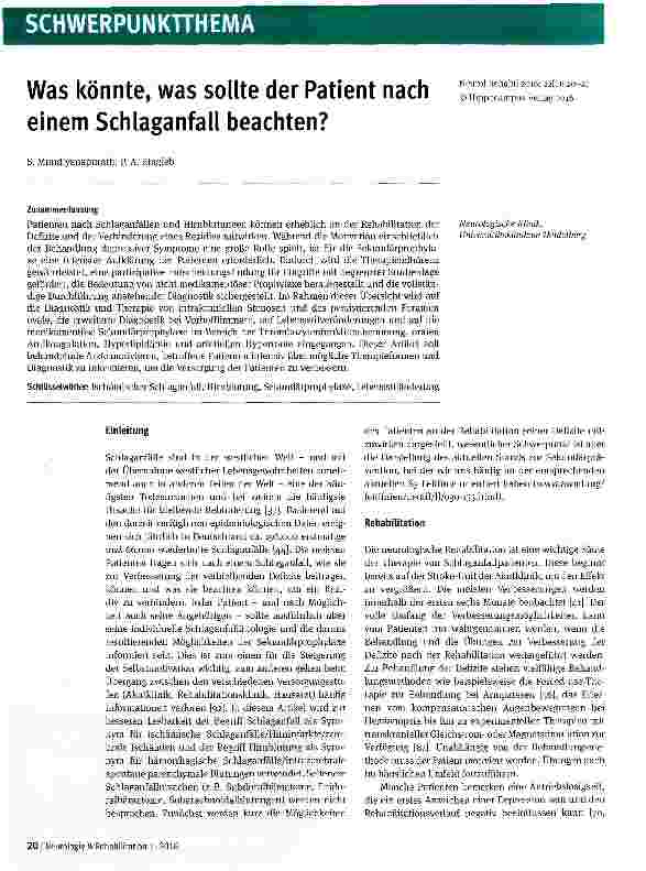 Vorschauseite 1: Was könnte, was sollte der Patient nach einem Schlaganfall beachten?