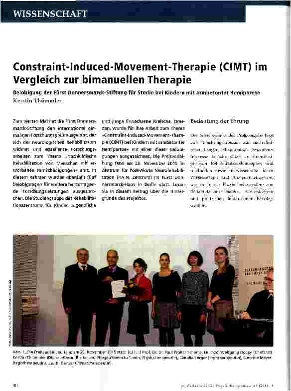Vorschauseite 1: Constraint-Induced-Movement-Therapie (CIMT) im Vergleich zur bimanuellen Therapie