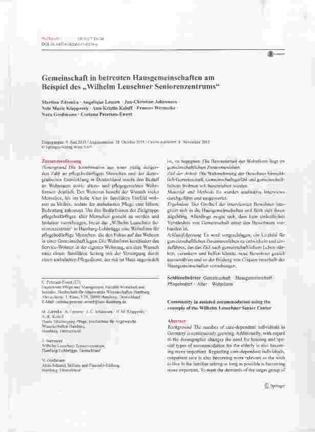 Vorschauseite 1: Gemeinschaft in betreuten Hausgemeinschaften am Beispiel des „Wilhelm Leuschner Seniorenzentrums