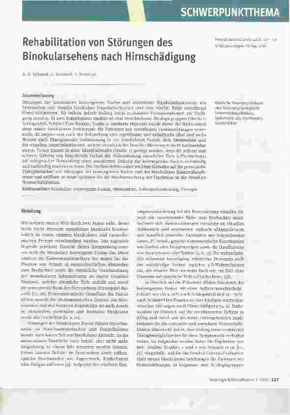 Vorschauseite 1: Rehabilitation von Störungen des Binokularsehens nach Hirnschädigung