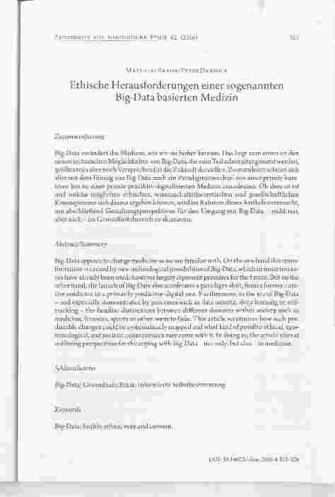 Vorschauseite 1: Ethische Herausforderungen einer sogenannten Big-Data basierten Medizin