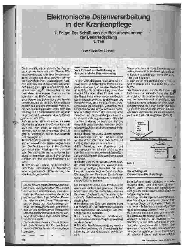 Vorschauseite 1: Elektrische Datenverarbeitung in der Krankenpflege 7. Folge: Der Schritt von der Bedarfserkennung zur Bedarfsdeckung 1. Teil