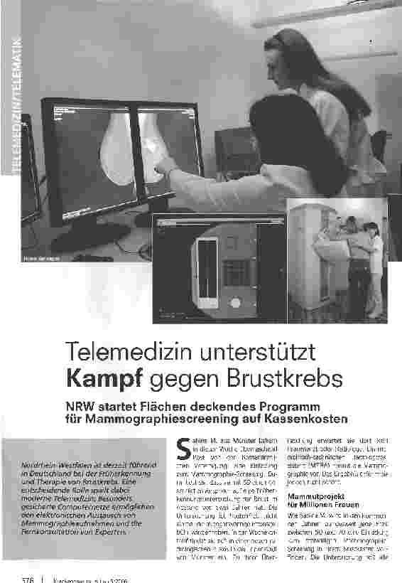 Vorschauseite 1: Telemedizin unterstützt Kampf gegen BrustkrebsNRW startet Flächen deckendes Programm für Mammographiescreening auf Kassenkosten
