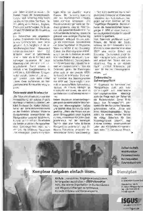 Vorschauseite 2: Telemedizin unterstützt Kampf gegen BrustkrebsNRW startet Flächen deckendes Programm für Mammographiescreening auf Kassenkosten