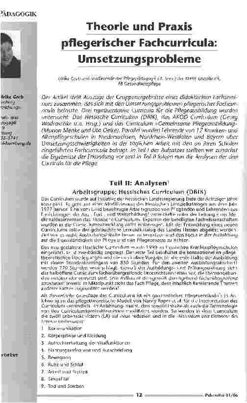 Vorschauseite 1: Theorie und Praxis pflegerischer Fachcurricula: Umsetzungsprobleme
