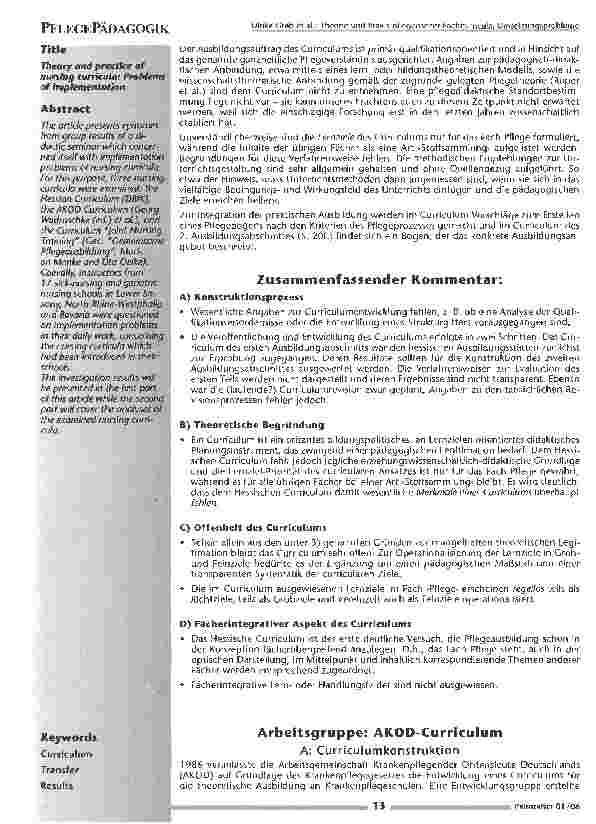 Vorschauseite 2: Theorie und Praxis pflegerischer Fachcurricula: Umsetzungsprobleme