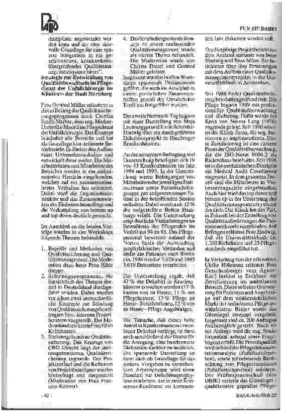 Vorschauseite 2: 2. Workshop des Deutschen Netzwerks für Qualitätssicherung in der Pflege vom 8.2. - 9.2.96 in Osnabrück