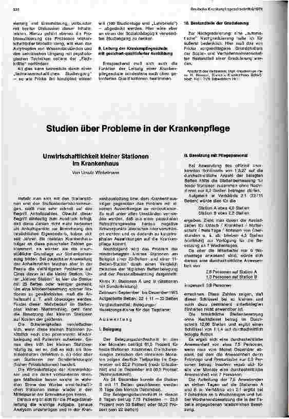 Vorschauseite 1: Studien über Probleme in der Krankenpflege - Unwirtschaftlichkeit kleiner Stationen im Krankenhaus
