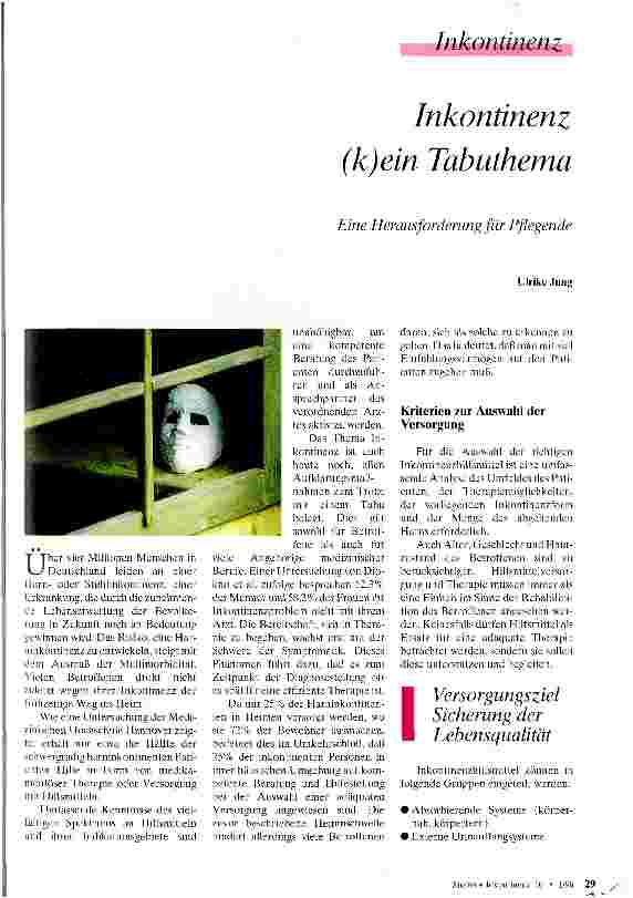 Vorschauseite 1: Inkontinenz - (k)ein Tabuthema Eine Herausforderung für Pflegende