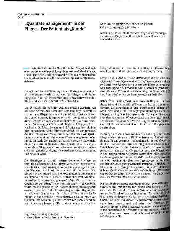 Vorschauseite 1: Qualitätsmanagement in der Pflege - Der Patient als Kunde