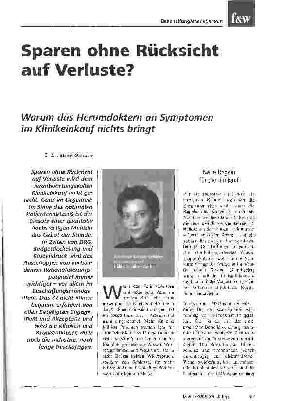 Vorschauseite 1: Sparen ohne Rücksicht auf Verluste? Warum das Herumdoktern an Symptomen im Klinikeinkauf nichts bringt
