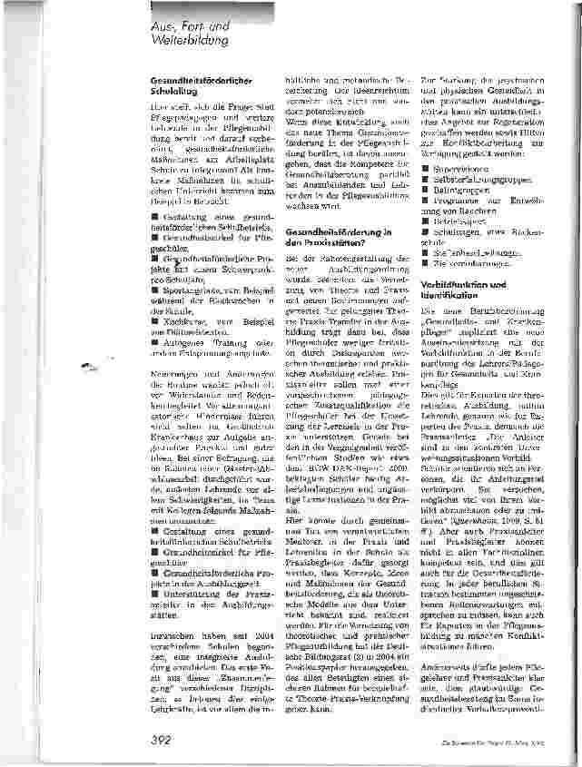 Vorschauseite 3: Halbzeit in der neuen PflegeausbildungNeues Krankenpflegegesetz impliziert mehr Verantwortung für die eigene Gesundheit