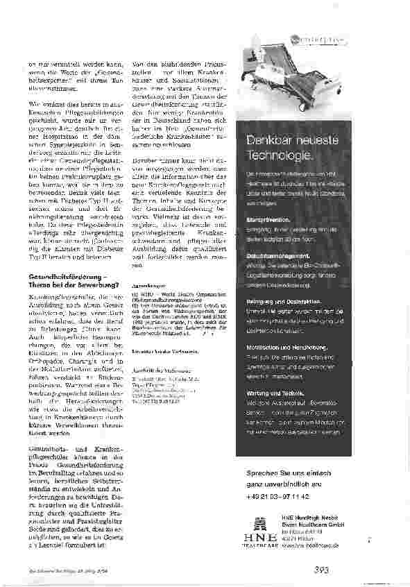 Vorschauseite 4: Halbzeit in der neuen PflegeausbildungNeues Krankenpflegegesetz impliziert mehr Verantwortung für die eigene Gesundheit