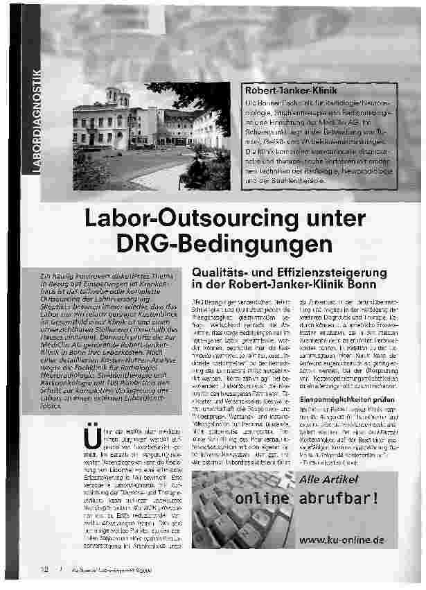 Vorschauseite 1: Labor-Outsourcing unter DRG-Bedingungen