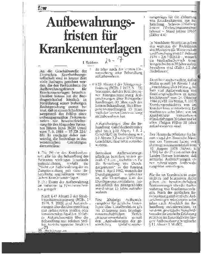 Vorschauseite 1: Aufbewahrungsfristen für Krankenunterlagen