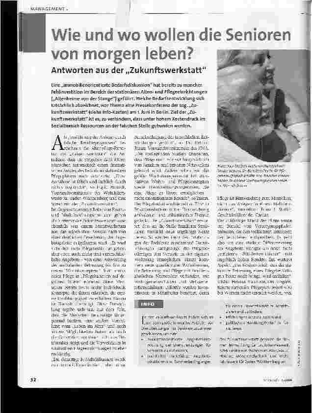 Vorschauseite 1: Wie und wo wollen die Senioren von morgen leben? Antworten aus der Zukunftswerkstatt