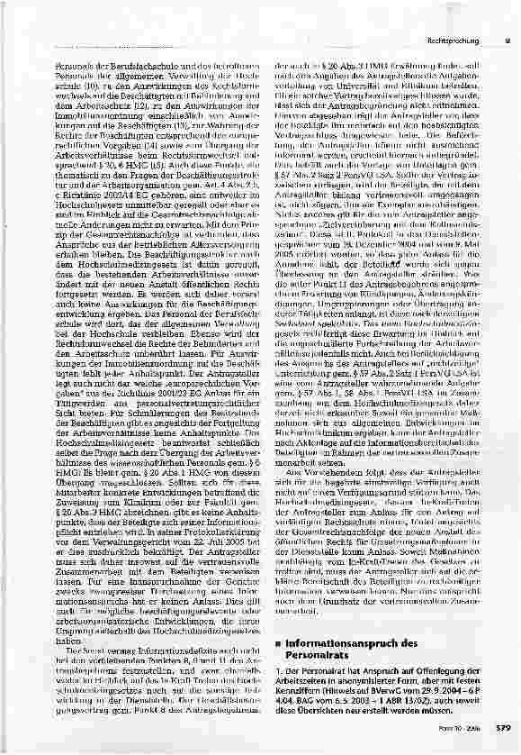 Vorschauseite 4: ZUM PERSONALVERTRETUNGSRECHTUnterrichtung und Anhörung des Personalrats