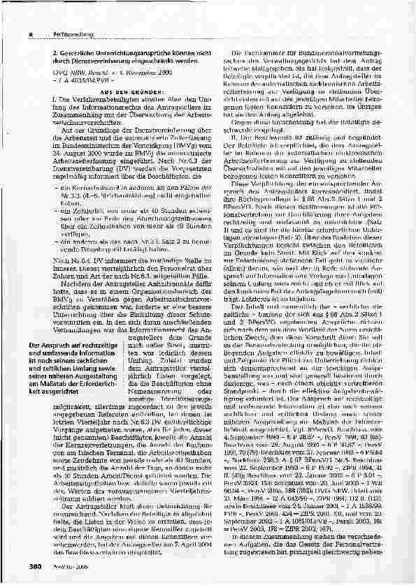 Vorschauseite 5: ZUM PERSONALVERTRETUNGSRECHTUnterrichtung und Anhörung des Personalrats