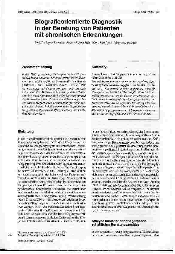 Vorschauseite 1: Biografieorientierte Diagnostik in der Beratung von Patienten mit chronischen Erkrankungen