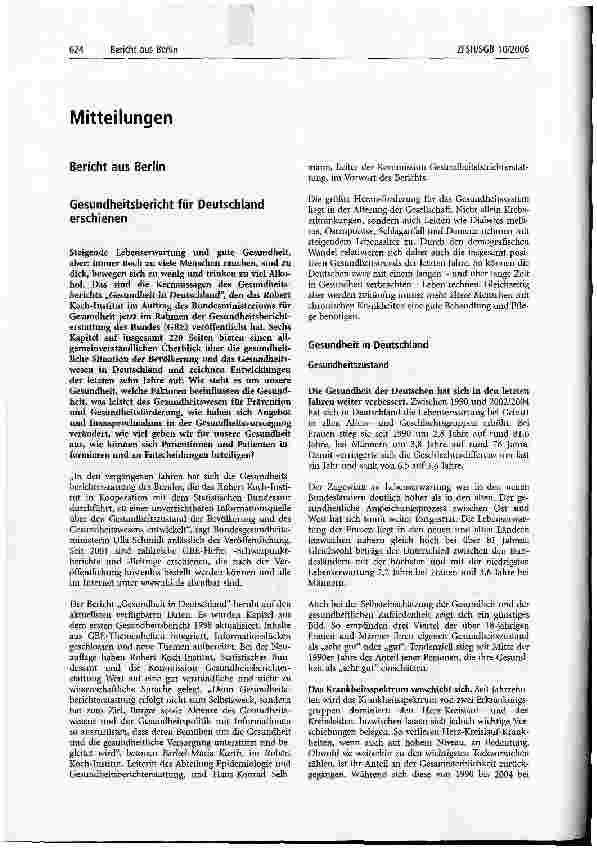 Vorschauseite 1: Bericht aus BerlinGesundheitsbericht für Deutschland erschienen