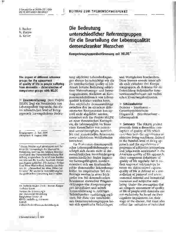 Vorschauseite 1: Die Bedeutung unterschiedlicher Referenzgruppen für die Beurteilung der Lebensqualität demenzkranker Menschen