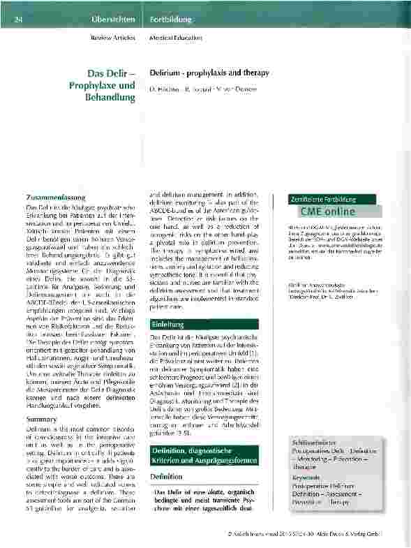 Vorschauseite 1: Das Delir - Prophylaxe und Behandlung