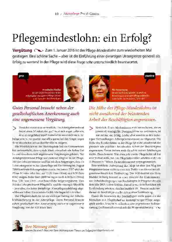 Vorschauseite 1: Pflegemindestlohn: ein Erfolg?