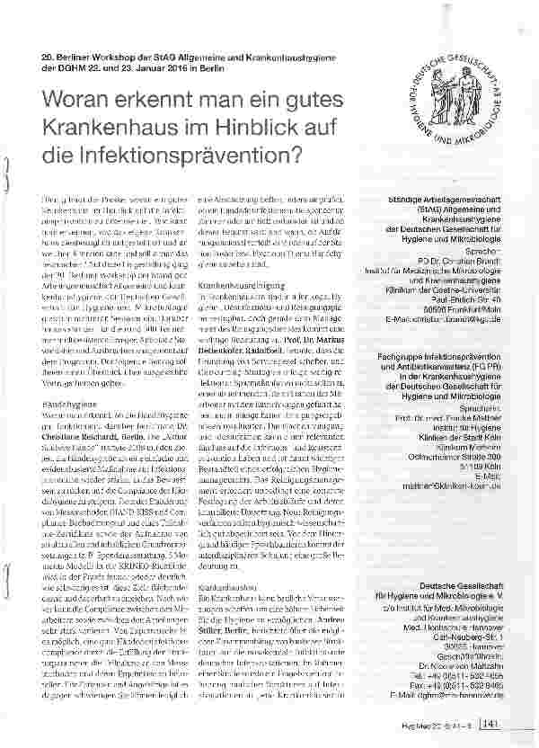 Vorschauseite 1: Woran erkennt man ein gutes Krankenhaus im Hinblick auf die Infektionsprävention?