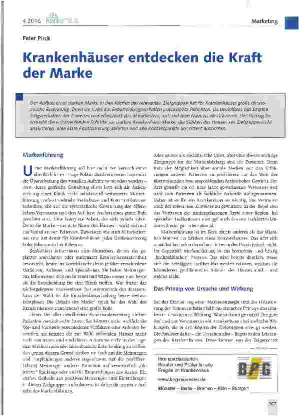 Vorschauseite 1: Krankenhäuser entdecken die Kraft der Marke