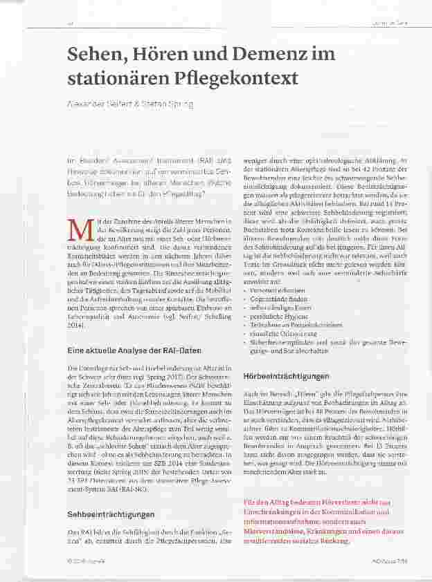 Vorschauseite 1: Sehen, Hören und Demenz im stationären Pflegekontext