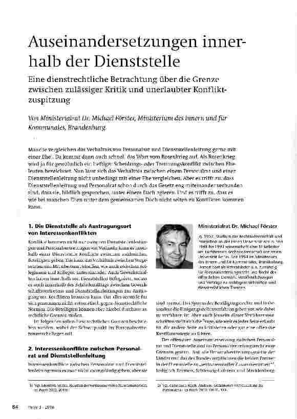 Vorschauseite 1: Auseinandersetzungen innerhalb der Dienststelle