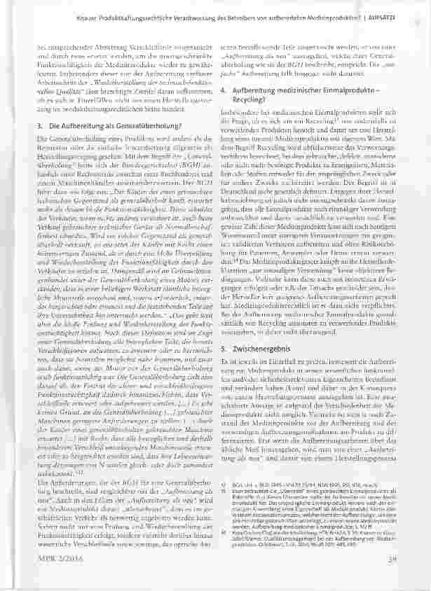 Vorschauseite 3: Produkthaftungsrechtliche Verantwortung des Betreibers von aufbereiteten Medizinprodukten?