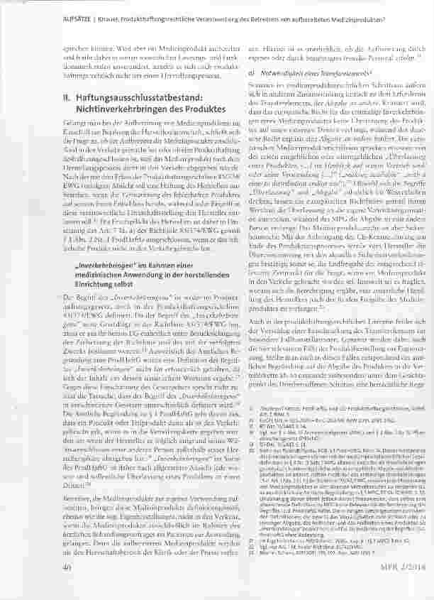 Vorschauseite 4: Produkthaftungsrechtliche Verantwortung des Betreibers von aufbereiteten Medizinprodukten?