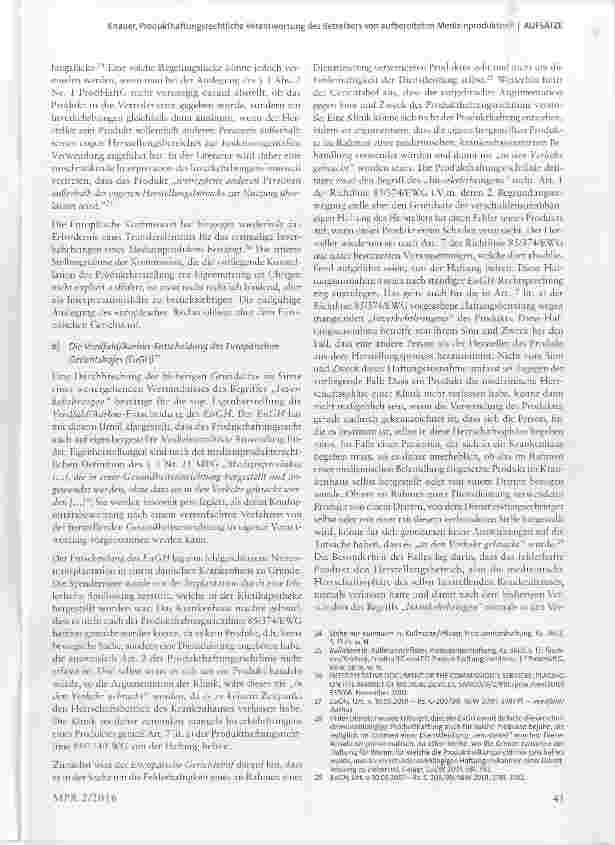 Vorschauseite 5: Produkthaftungsrechtliche Verantwortung des Betreibers von aufbereiteten Medizinprodukten?