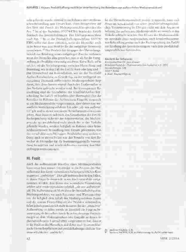 Vorschauseite 6: Produkthaftungsrechtliche Verantwortung des Betreibers von aufbereiteten Medizinprodukten?