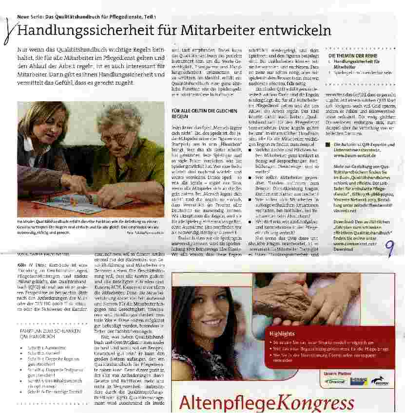 Vorschauseite 1: Neue Serie: Das Oualitätshandbuch für Pflegedienste, Teil 1 Handlungssicherheit für Mitarbeiter entwickeln