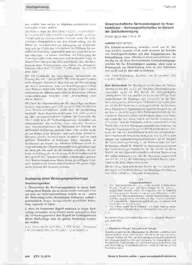 Vorschauseite 1: Gewerkschaftliche Tarifzuständigkeit für Krankenhäuser Servicegesellschaften im Bereich der Gebäudereinigung